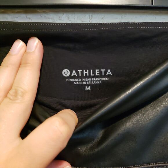 Athleta All Over Gleam Tight Womens Medium Black Vegan Leather Commute - Picture 5 of 6